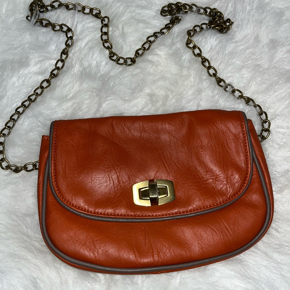 Capelli Network Faux Leather Crossbody Bag – Bronze Chain Strap Purse